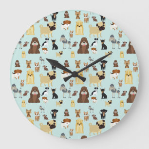 Grande Horloge Ronde motif de chiens arrière - plans bleu clair.