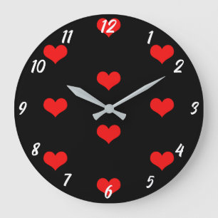 Grande Horloge Ronde Motif de coeur mignon Rouge Custom Black Valentine