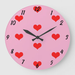 Grande Horloge Ronde Motif de coeur mignon Rouge Personnalisé rose Vale