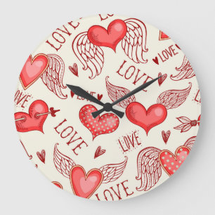 Grande Horloge Ronde Motif de coeur pour la Saint-Valentin