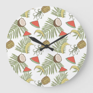 Grande Horloge Ronde Motif de croquis de fruits tropicaux