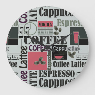 Grande Horloge Ronde motif de cuisine rétro pour latte espresso