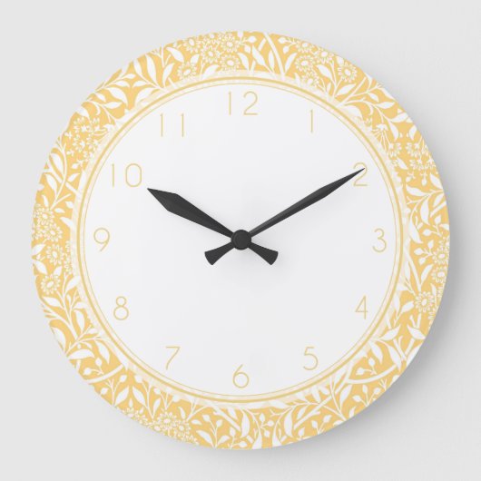 Grande Horloge Ronde Motif de Damas Floral Jaune (Recto)