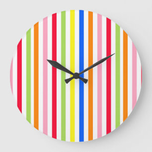 Grande Horloge Ronde Motif de design de rayures vibrantes et colorées