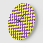 Grande Horloge Ronde Motif de diamant jaune pourpre Checker (Angle)