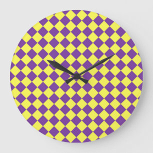 Grande Horloge Ronde Motif de diamant jaune pourpre Checker