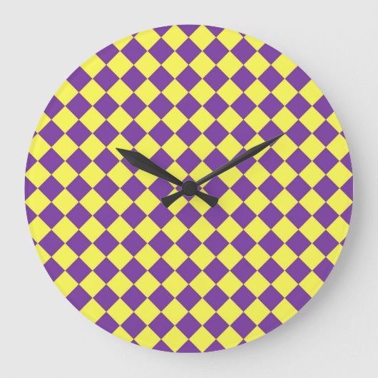 Grande Horloge Ronde Motif de diamant jaune pourpre Checker (Recto)