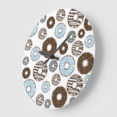 Grande Horloge Ronde Motif De Donuts, Donuts Bleus, Donuts Brown (Angle)