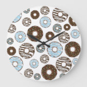 Grande Horloge Ronde Motif De Donuts, Donuts Bleus, Donuts Brown (Recto)