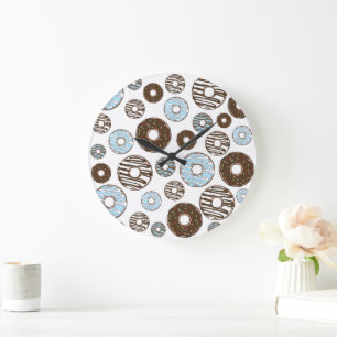 Grande Horloge Ronde Motif De Donuts, Donuts Bleus, Donuts Brown