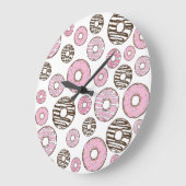 Grande Horloge Ronde Motif De Donuts, Donuts Roses, Donuts Blancs (Angle)