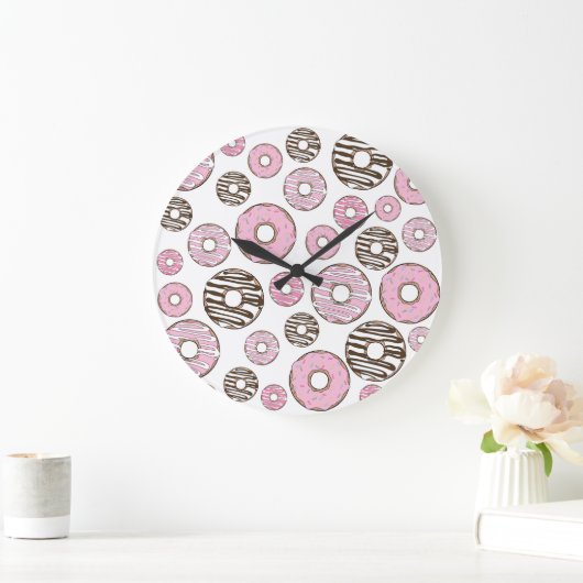 Grande Horloge Ronde Motif De Donuts, Donuts Roses, Donuts Blancs (Maison)