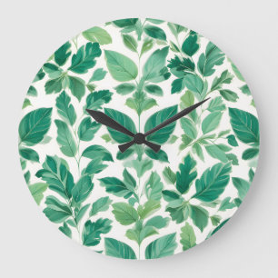 Grande Horloge Ronde Motif de feuillage vert luxuriant