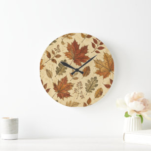 Grande Horloge Ronde Motif de feuilles d'automne – Botanique automnale