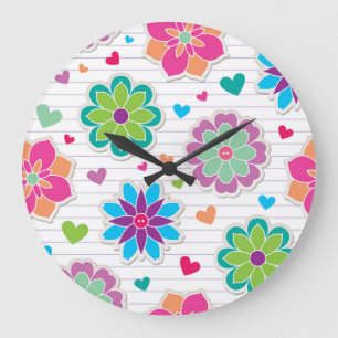 Grande Horloge Ronde Motif de fleurs