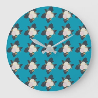 Grande Horloge Ronde Motif de fleurs colorées sur Arrière - plan bleu