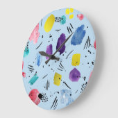 Grande Horloge Ronde Motif de formes géométriques d'aquarelle Abstraite (Angle)