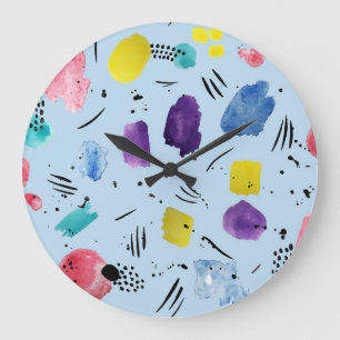 Grande Horloge Ronde Motif de formes géométriques d'aquarelle Abstraite