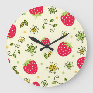 Grande Horloge Ronde Motif de fraises