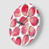Grande Horloge Ronde Motif de fraises d'aquarelle. (Angle)