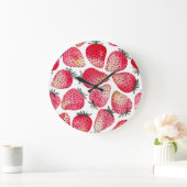 Grande Horloge Ronde Motif de fraises d'aquarelle. (Maison)