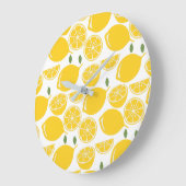 Grande Horloge Ronde Motif de fruits de citron jaune (Angle)