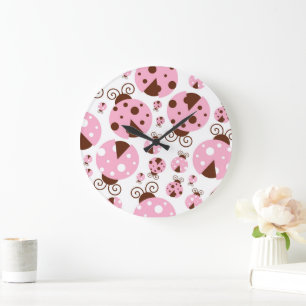 Grande Horloge Ronde Motif De Ladybugs, Mignons Ladybugs, Pink Ladybugs