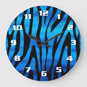 Grande Horloge Ronde Motif de l'incroyable zèbre noir et bleu