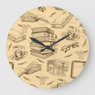 Grande Horloge Ronde Motif de livre
