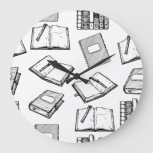 Grande Horloge Ronde Motif de livre