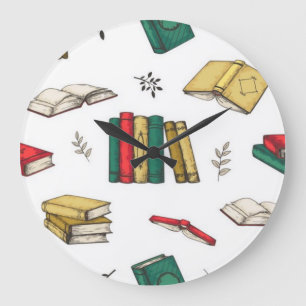Grande Horloge Ronde Motif de livre
