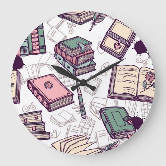 Grande Horloge Ronde Motif de livre (Recto)