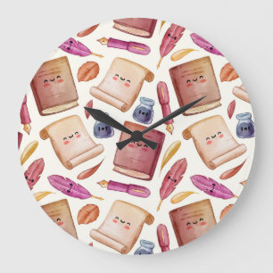 Grande Horloge Ronde Motif de livre