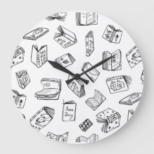 Grande Horloge Ronde Motif de livre