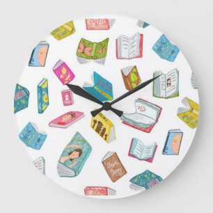 Grande Horloge Ronde Motif de livre