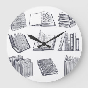 Grande Horloge Ronde Motif de livre