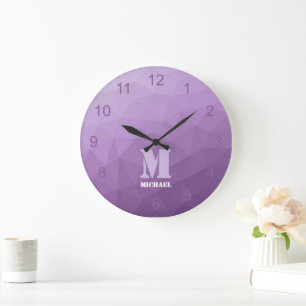 Grande Horloge Ronde Motif de maille géométrique lavande violet Monogra