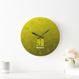 Grande Horloge Ronde Motif de maille géométrique ombré jaune Monogramme