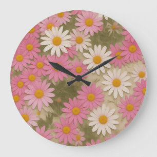 Grande Horloge Ronde Motif de marguerite florale rétro Design esthétiqu