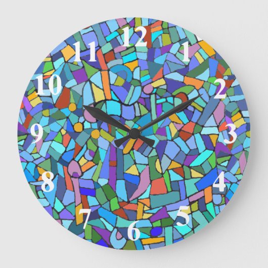 Grande Horloge Ronde Motif de mosaïque bleu coloré abstrait (Recto)