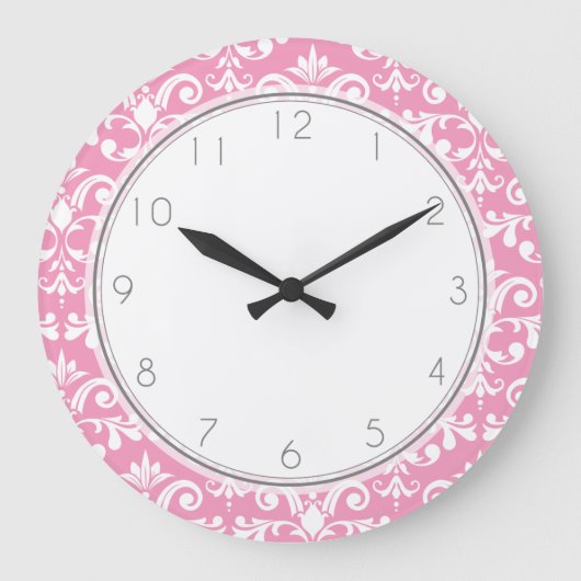 Grande Horloge Ronde Motif de motif de Damas rose (Recto)