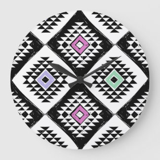 Grande Horloge Ronde Motif de Navajo, tribu noire blanche
