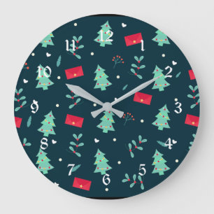 Grande Horloge Ronde Motif de Noël, arbres et saint,