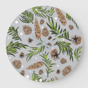 Grande Horloge Ronde Motif de Noël, Neige de Pin 10