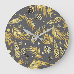 Grande Horloge Ronde Motif de Noël, Neige de Pin 2