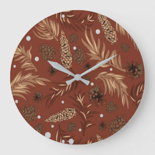 Grande Horloge Ronde Motif de Noël, Neige de Pin 8