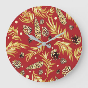 Grande Horloge Ronde Motif de Noël, Pinède enneigée 3