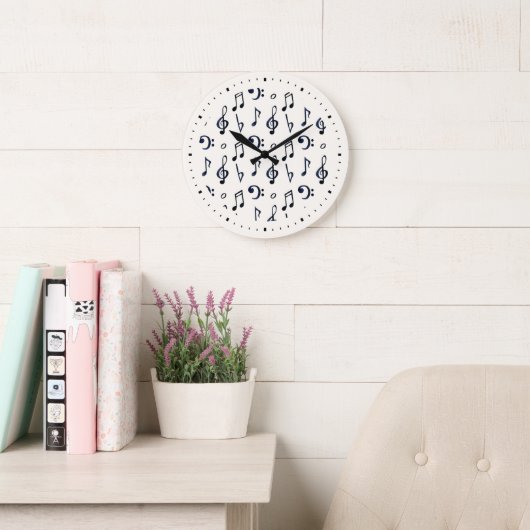 Grande Horloge Ronde Motif de notes musicales mignonnes (Salle de lecture)