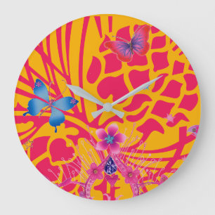 Grande Horloge Ronde Motif de papillons rose bébé de automne naturel
