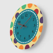 Grande Horloge Ronde Motif de point Polka rétro #8 (Angle)